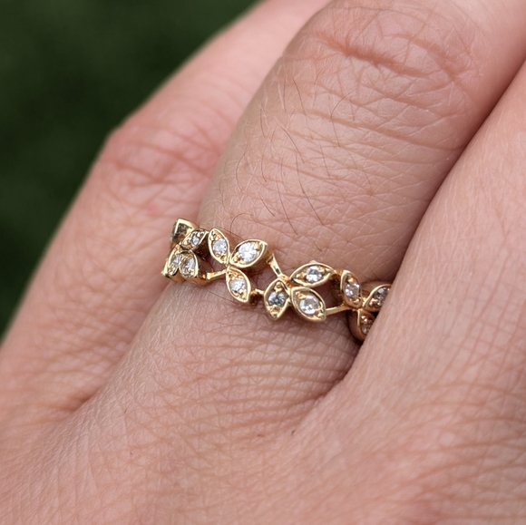 14K Rose Gold Diamond Floral Petal Vine Ring Band - Picture 6 of 9